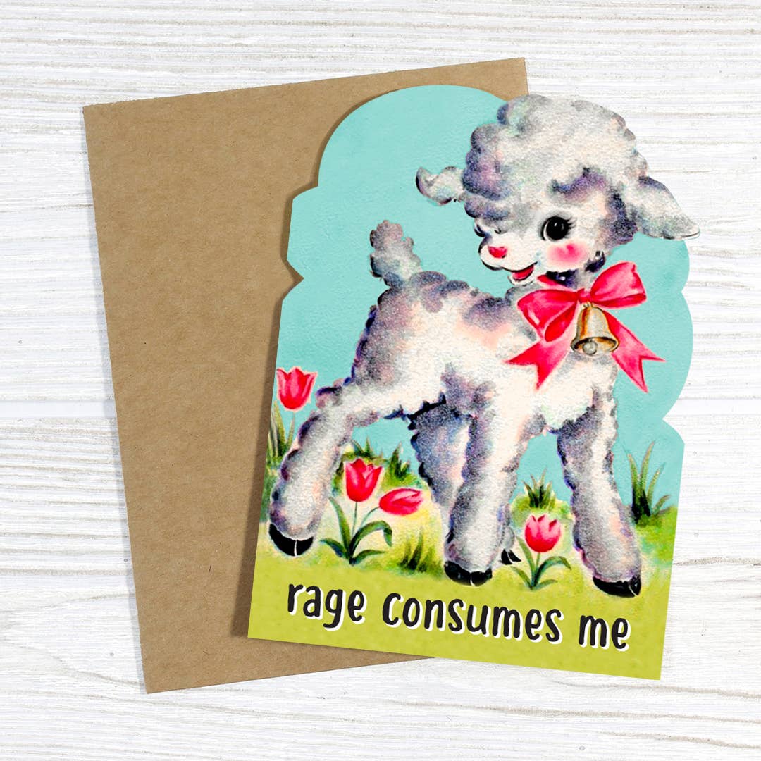 Rage Consumes Me - Cute Vintage Lamb Greeting Card