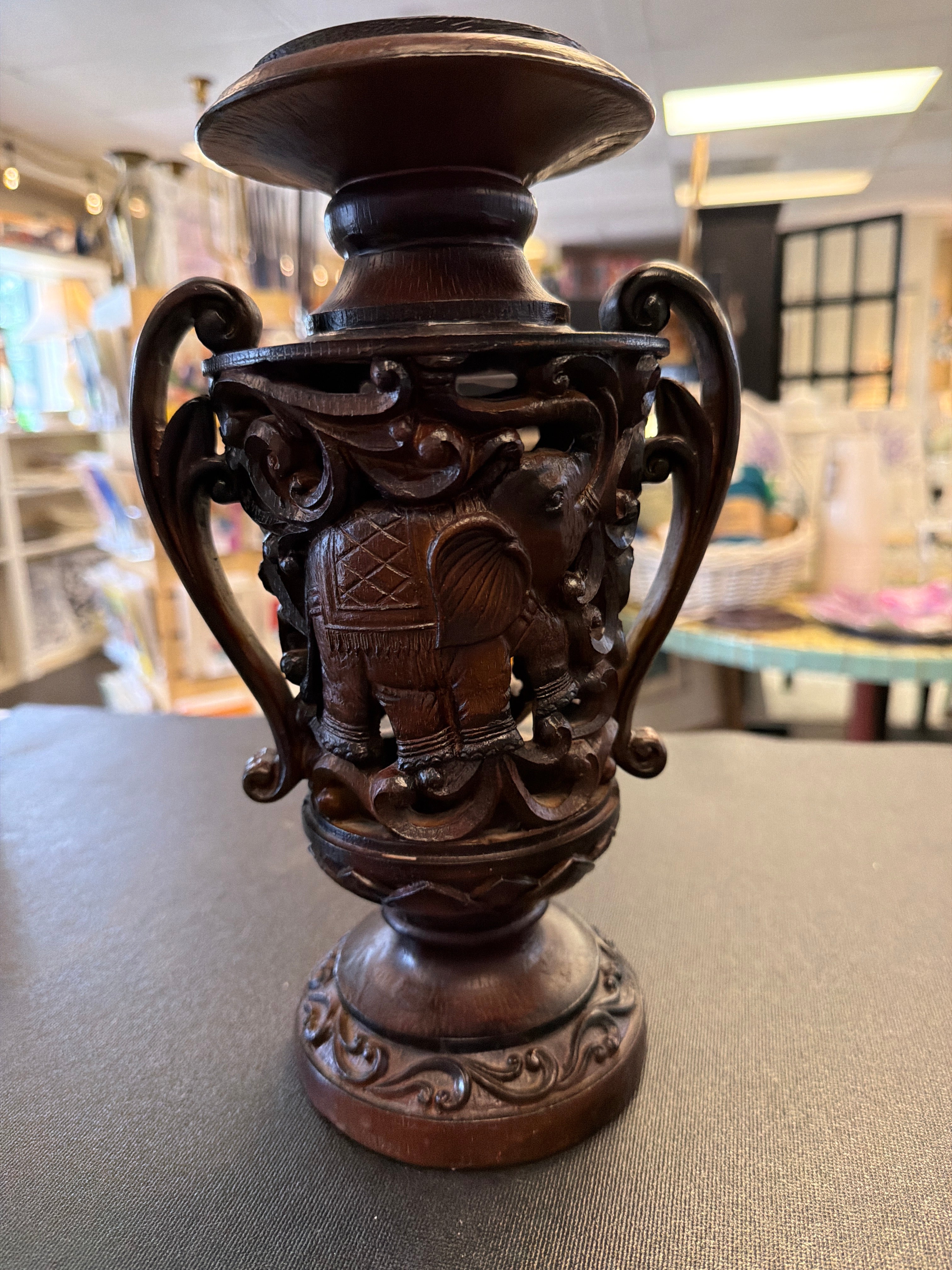 Hand carved Elephant Candleholder