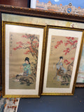 (2) Asian watercolor and ink paintings on silk paper