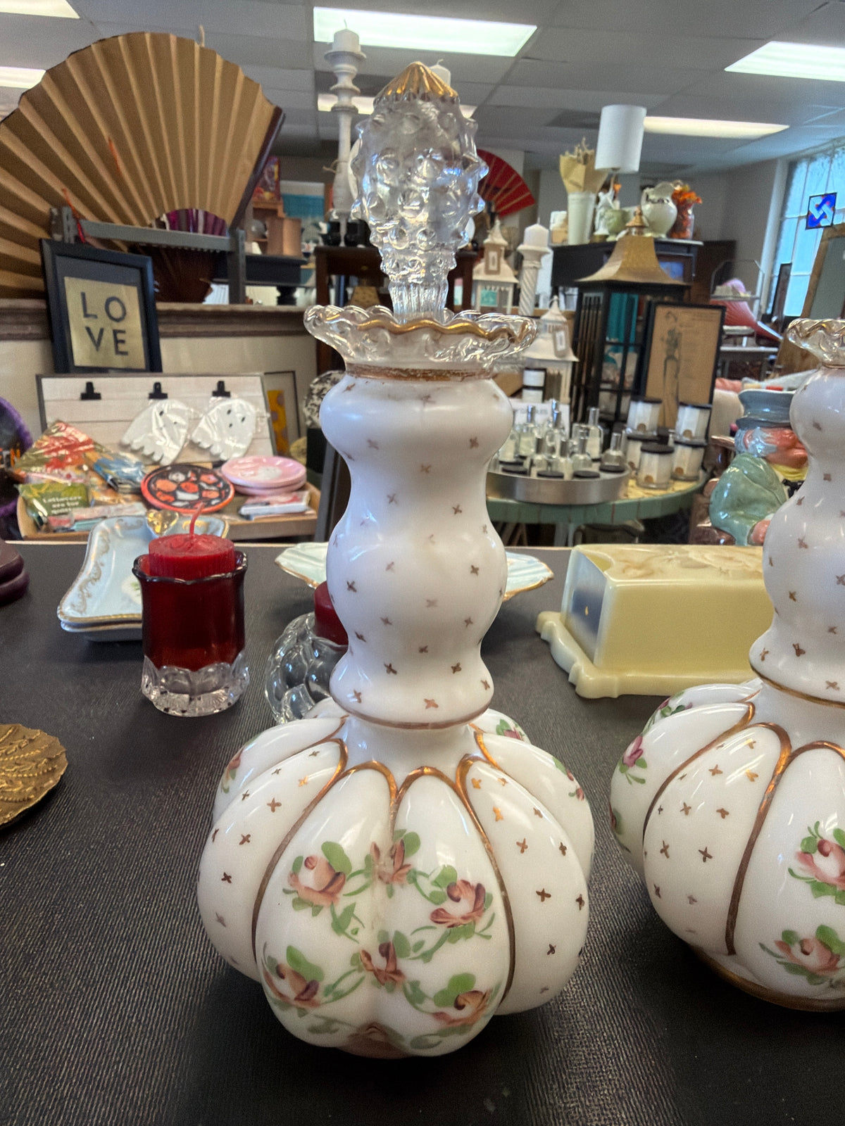Fenton Charleton AWCO Milk Glass Melon Perfume Bottle