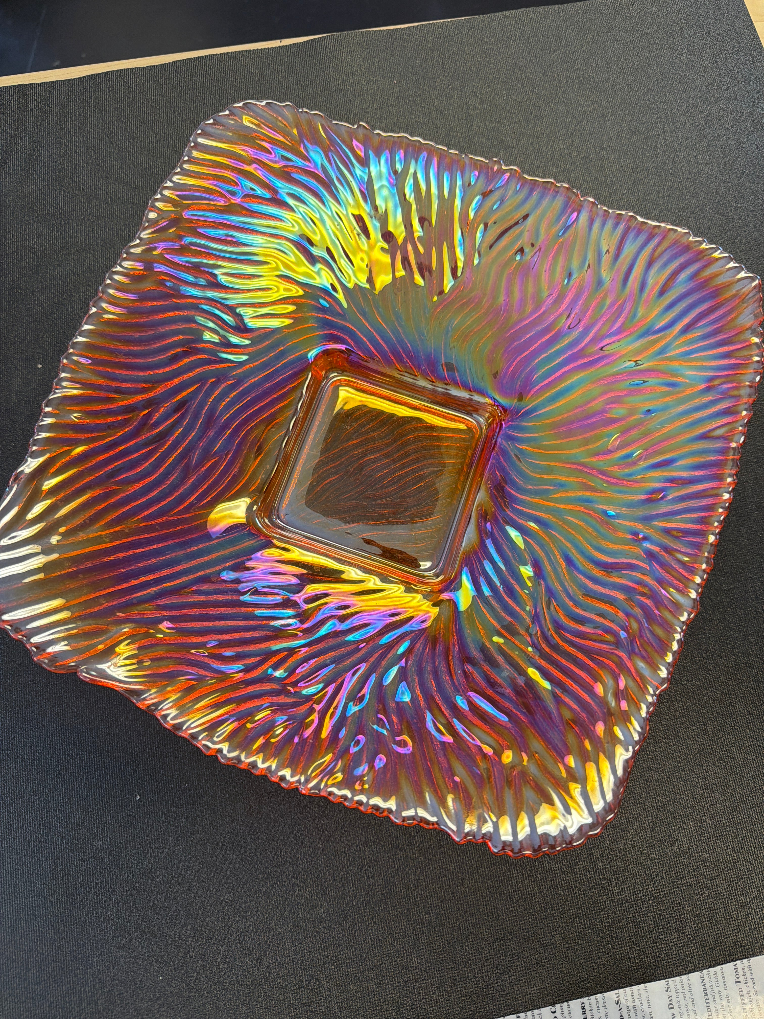 Azzurra Turkish art glass square iridescent bowl