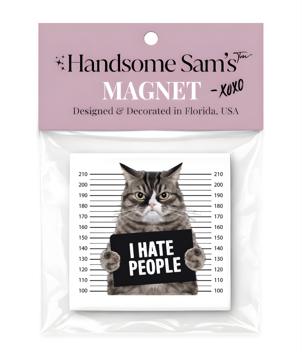 I Hate People Cat Mugshot Metal 3 x 3 Magnet