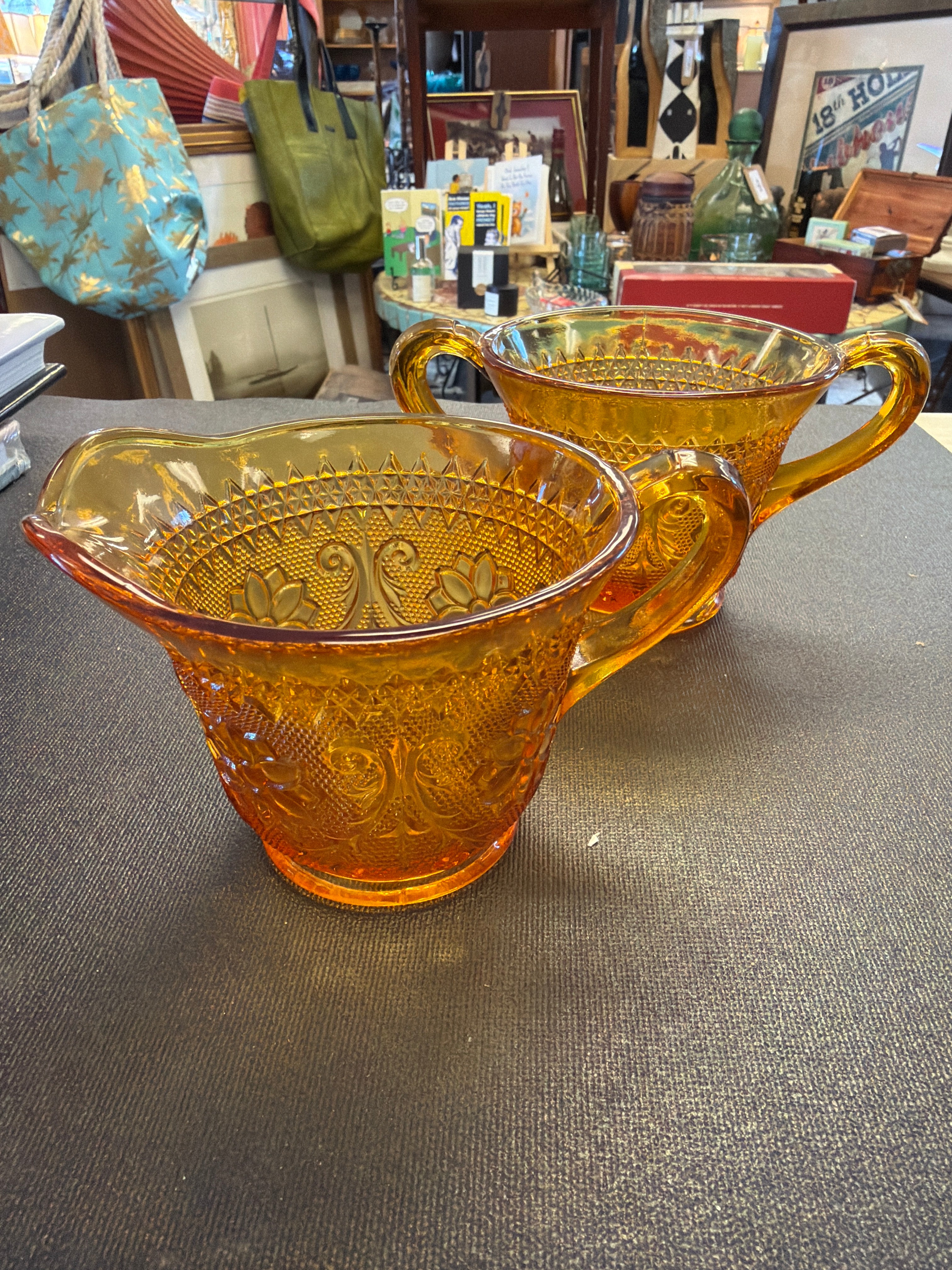 Vintage Indiana Glass Tiara Amber Sandwich Set