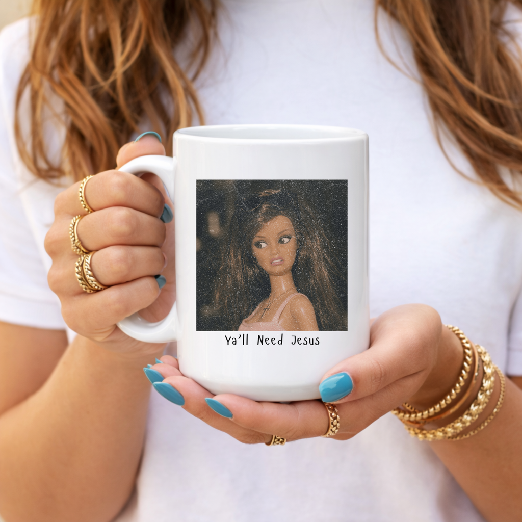 Funny Doll Face Coffee Mug, Edgy Grumpy Humor Gift: 11oz