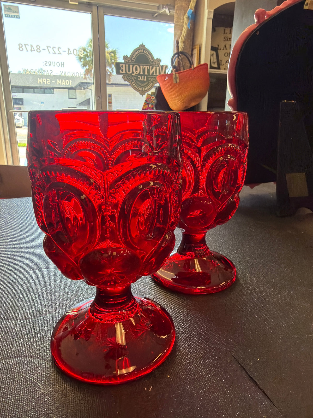 L.E. Smith Glass "Moon and Stars" goblets (2)