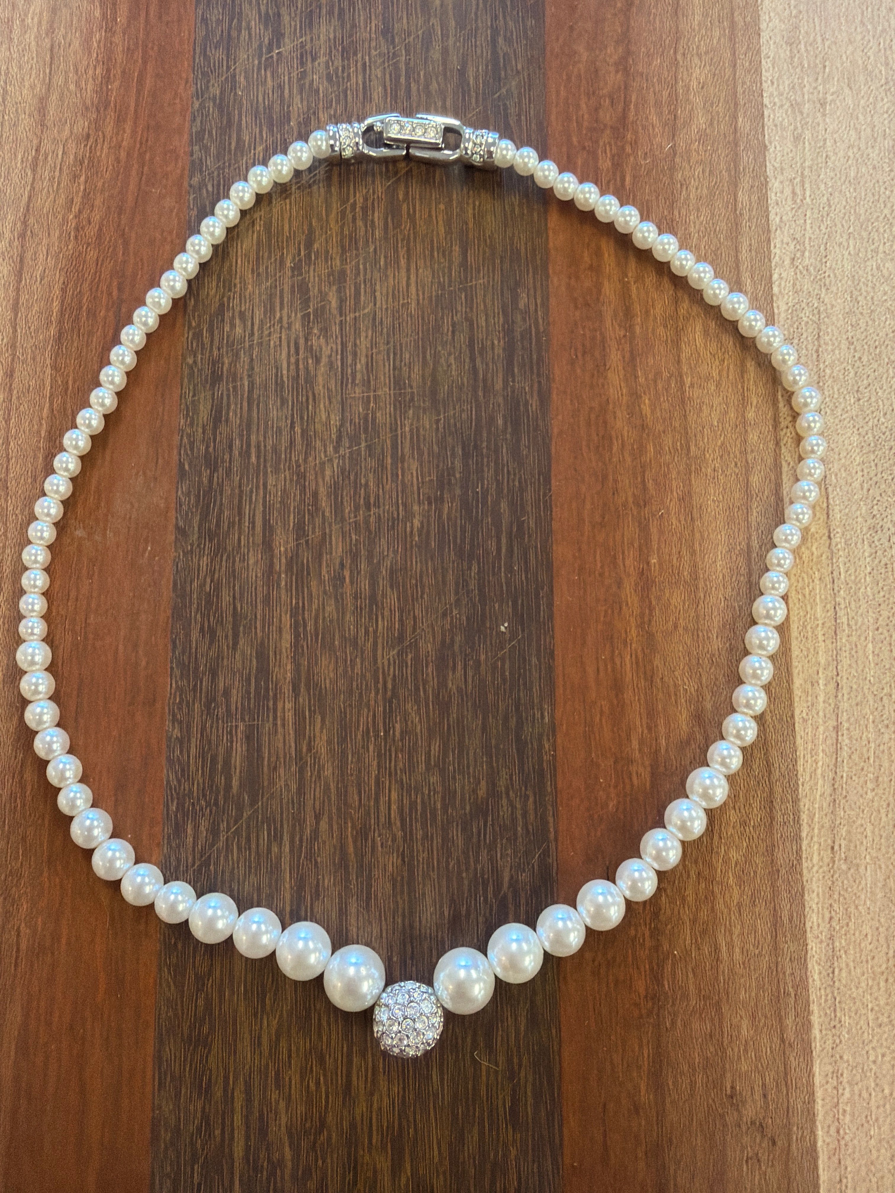 Swarovski Pearl and pave bead necklace