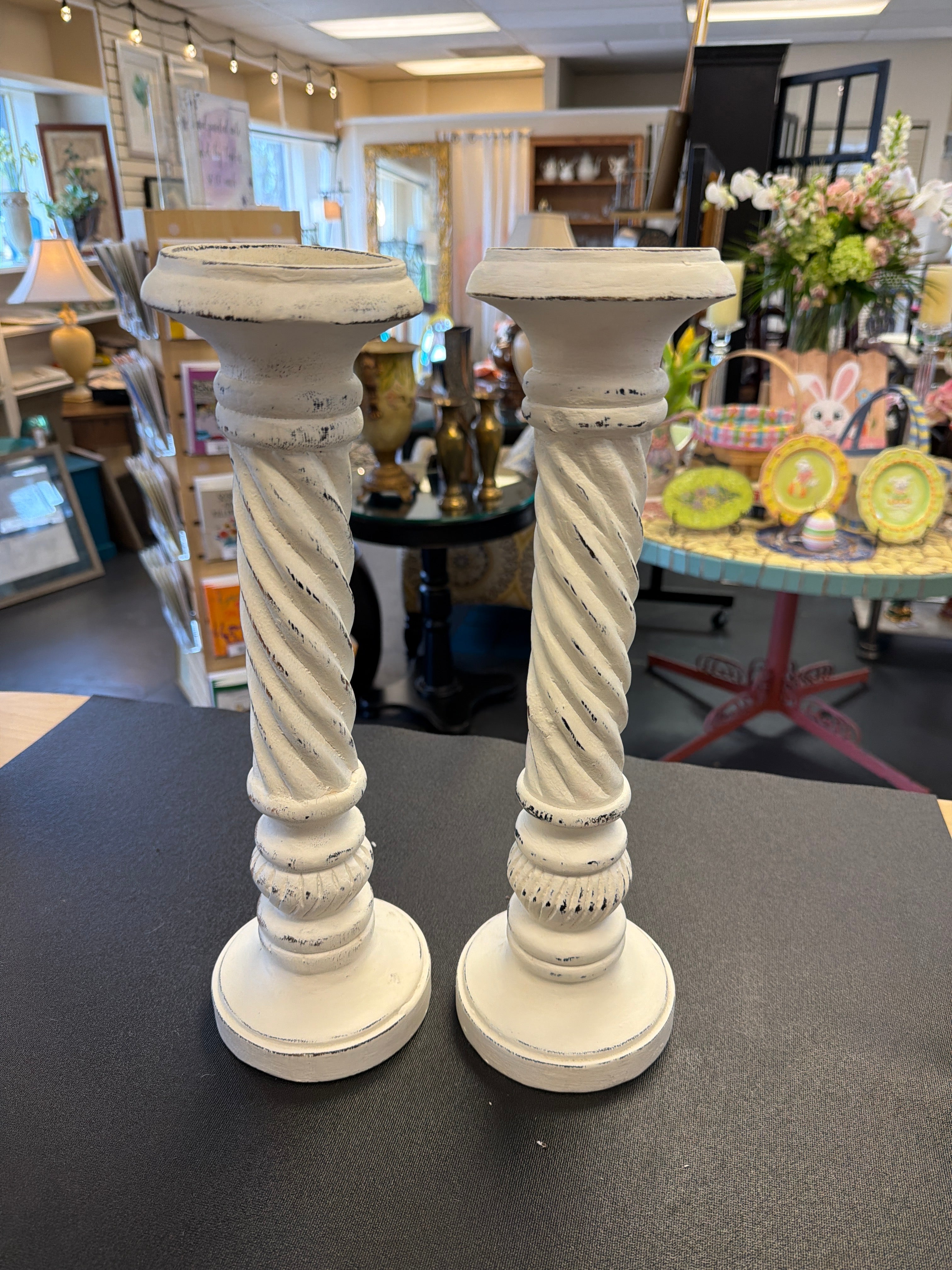 Pair whitewashed candleholders