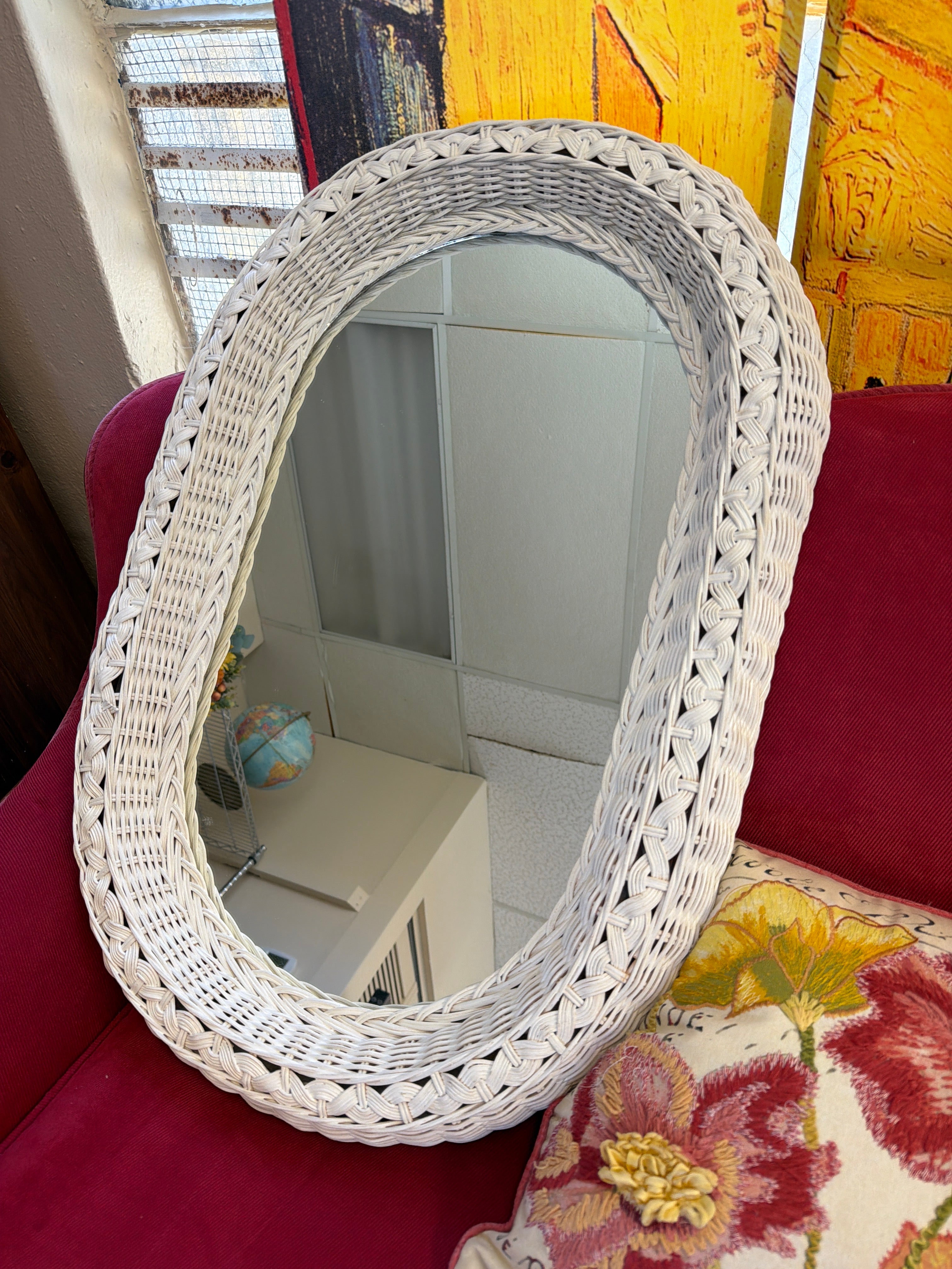 White wicker mirror