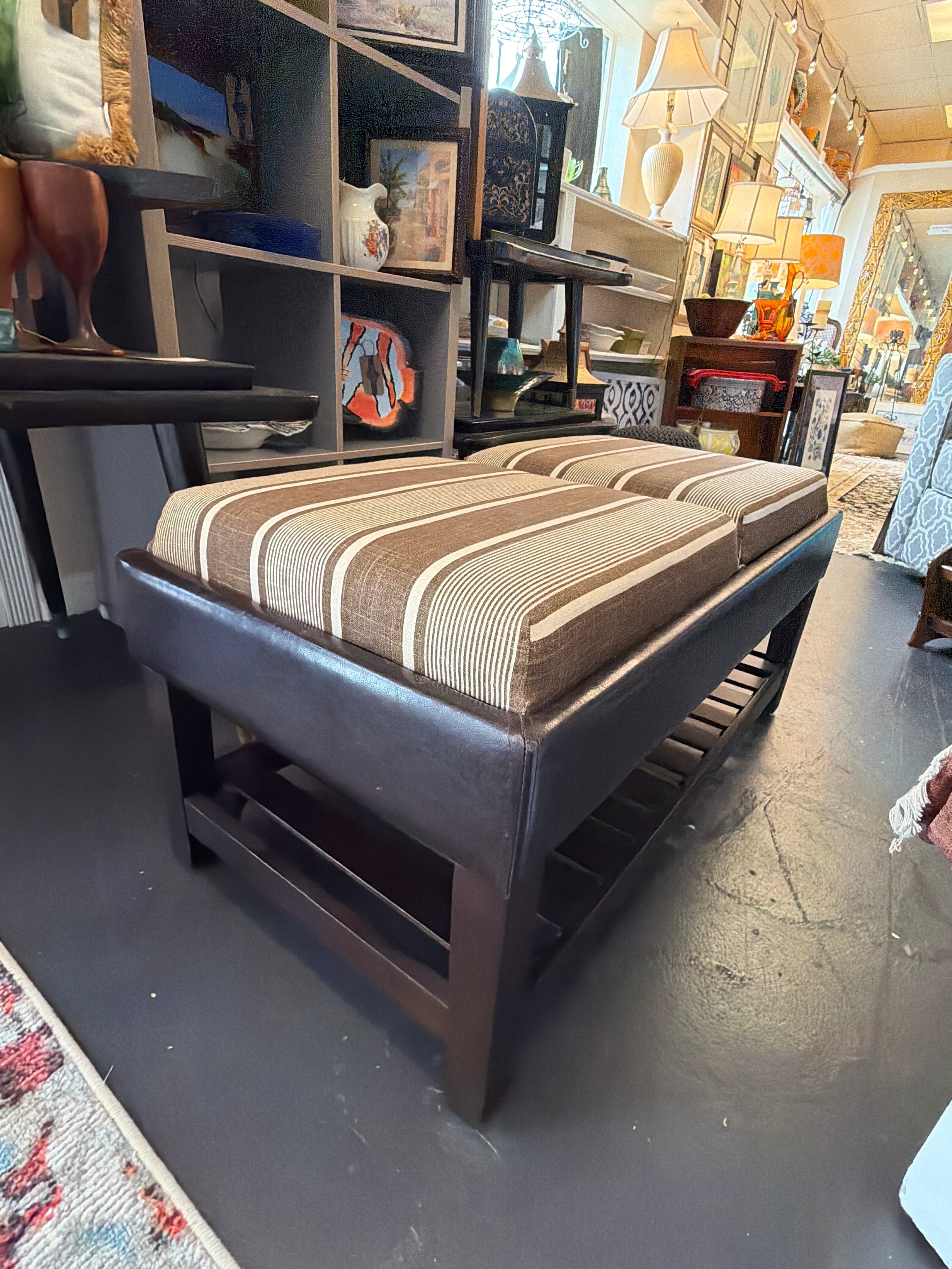 Arthur Kent style Leather Ottoman with. Cushion seats