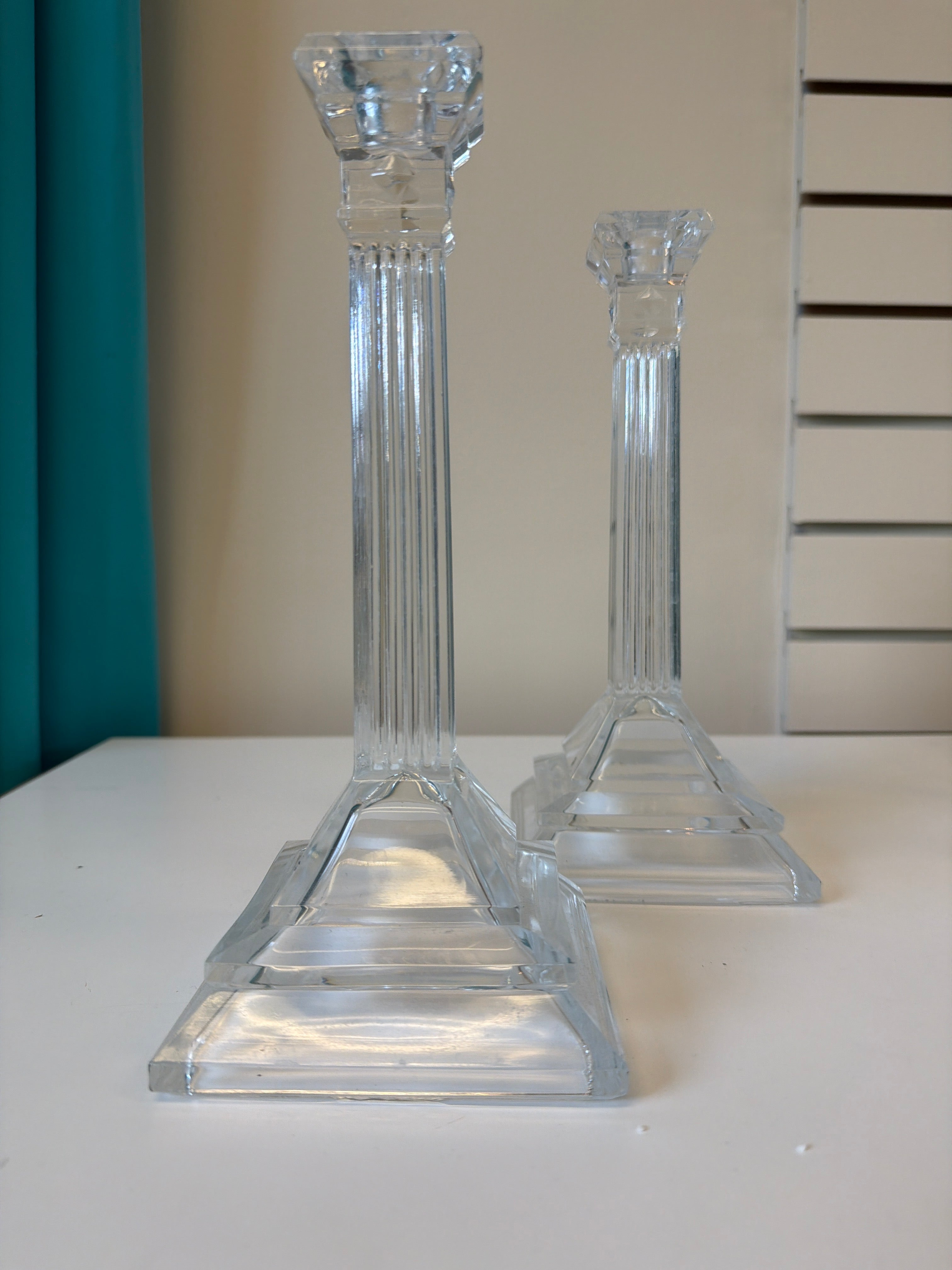 Vintage glass candlesticks pair