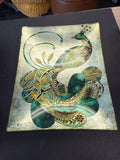 Glass peacock foil art platter