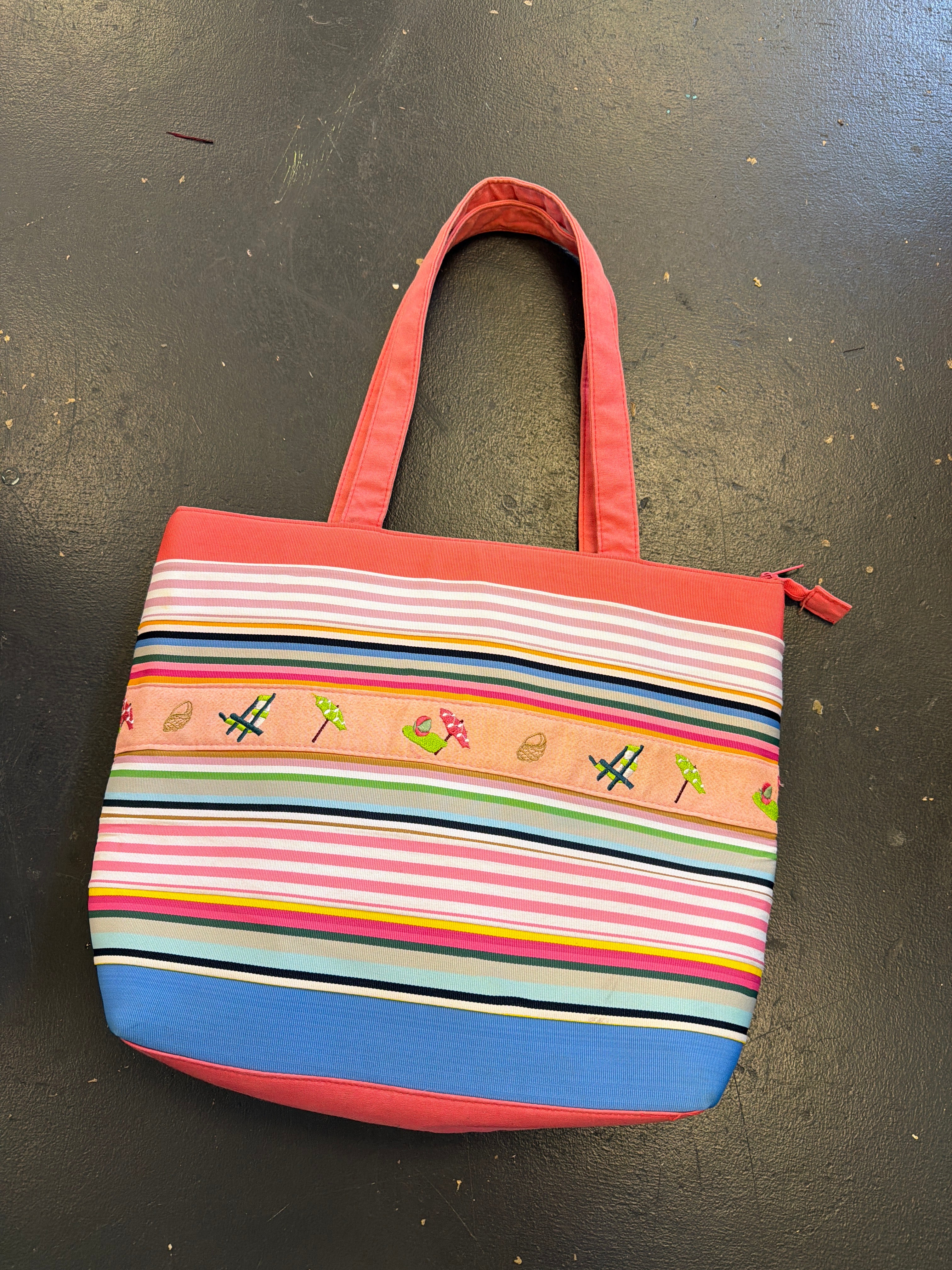 Striped canvas beach tote