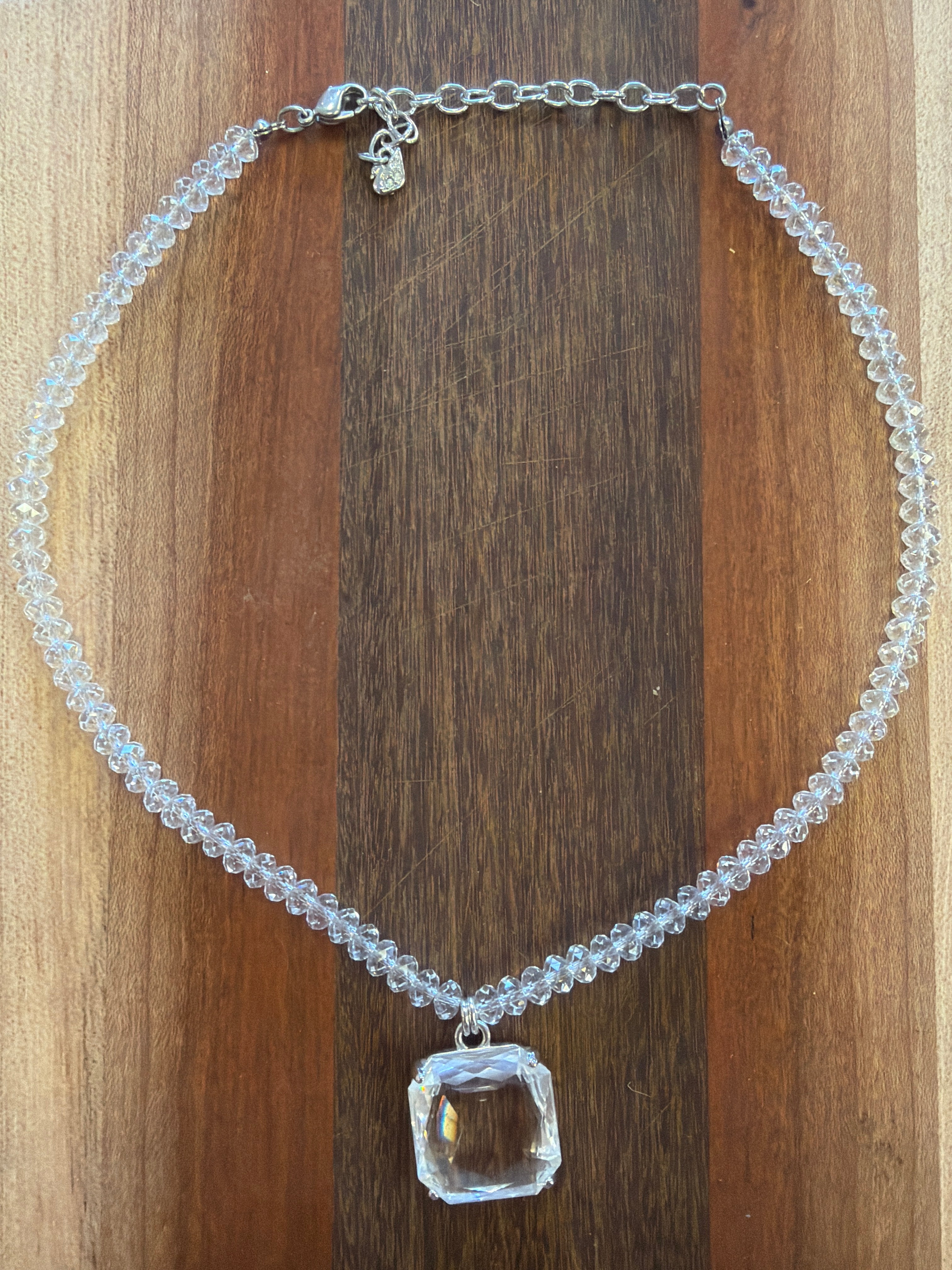 Swarovski crystal bead and square pendant necklace