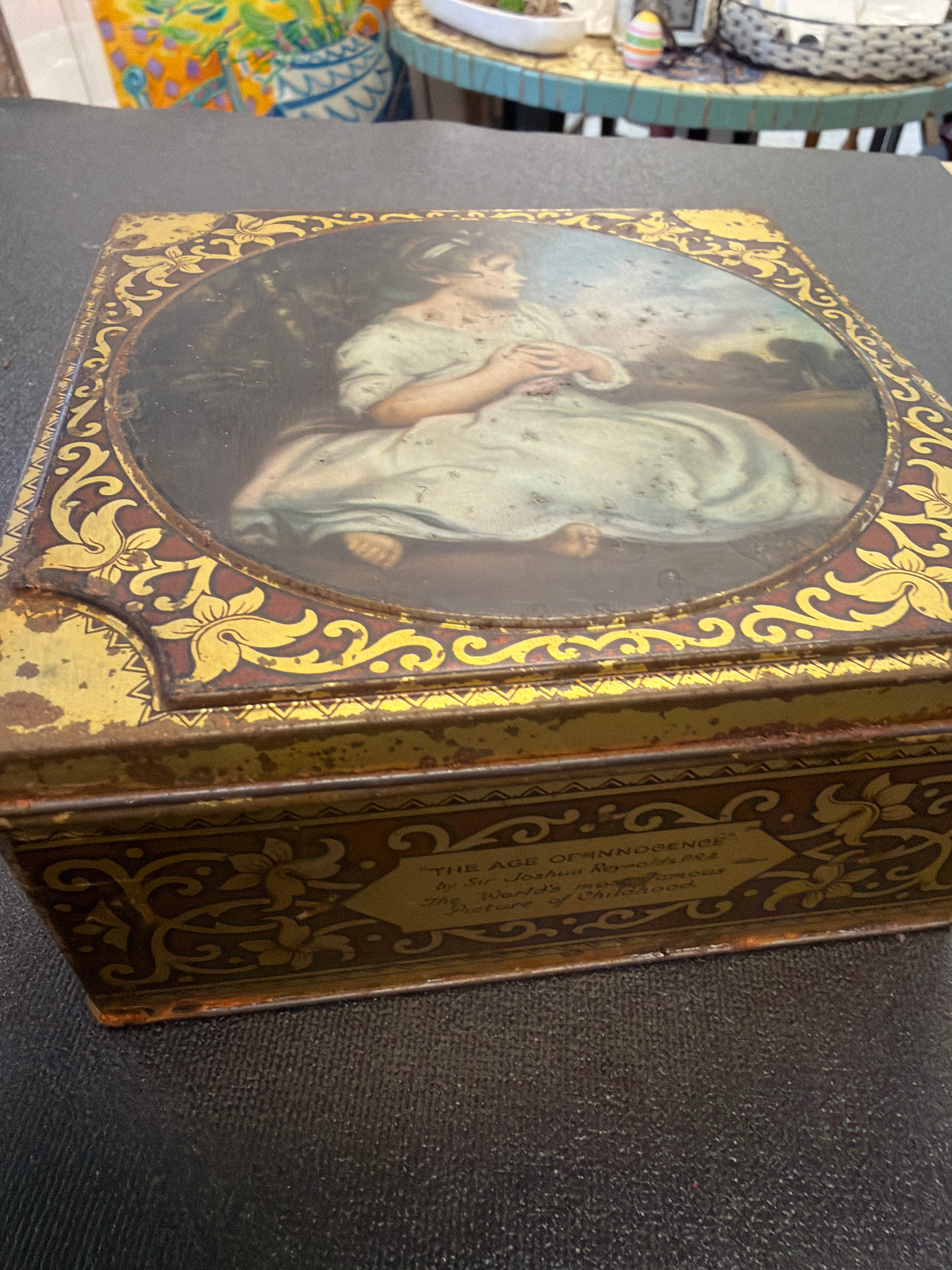 “Age of Innocence” Vintage Thorne's Premier Toffee tin from Leeds, England, featuring the painting by Sir Joshua Reynolds on the lid