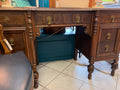 20th-century wooden vanity desk features intricate carved. Comes with mirror.