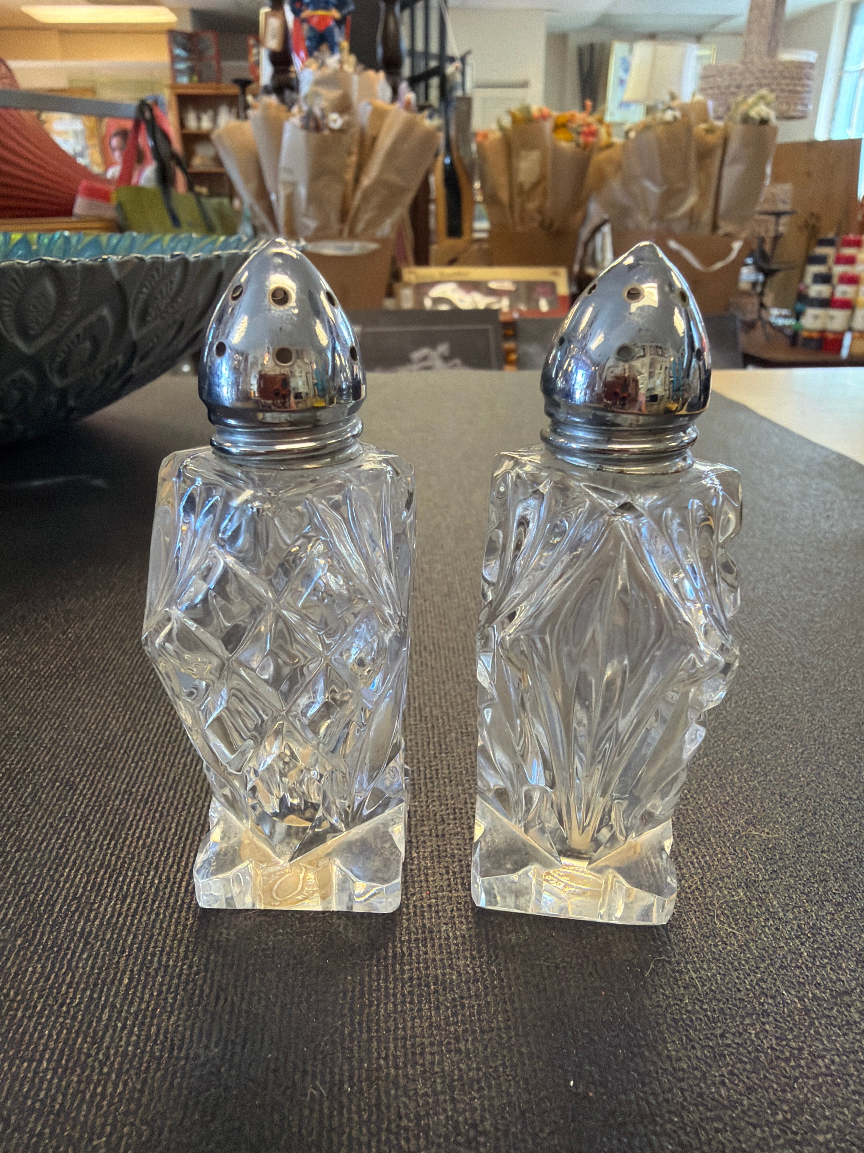 Vintage Crystal Salt and Pepper Shakers