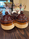 Vintage double stoneware condiment jar