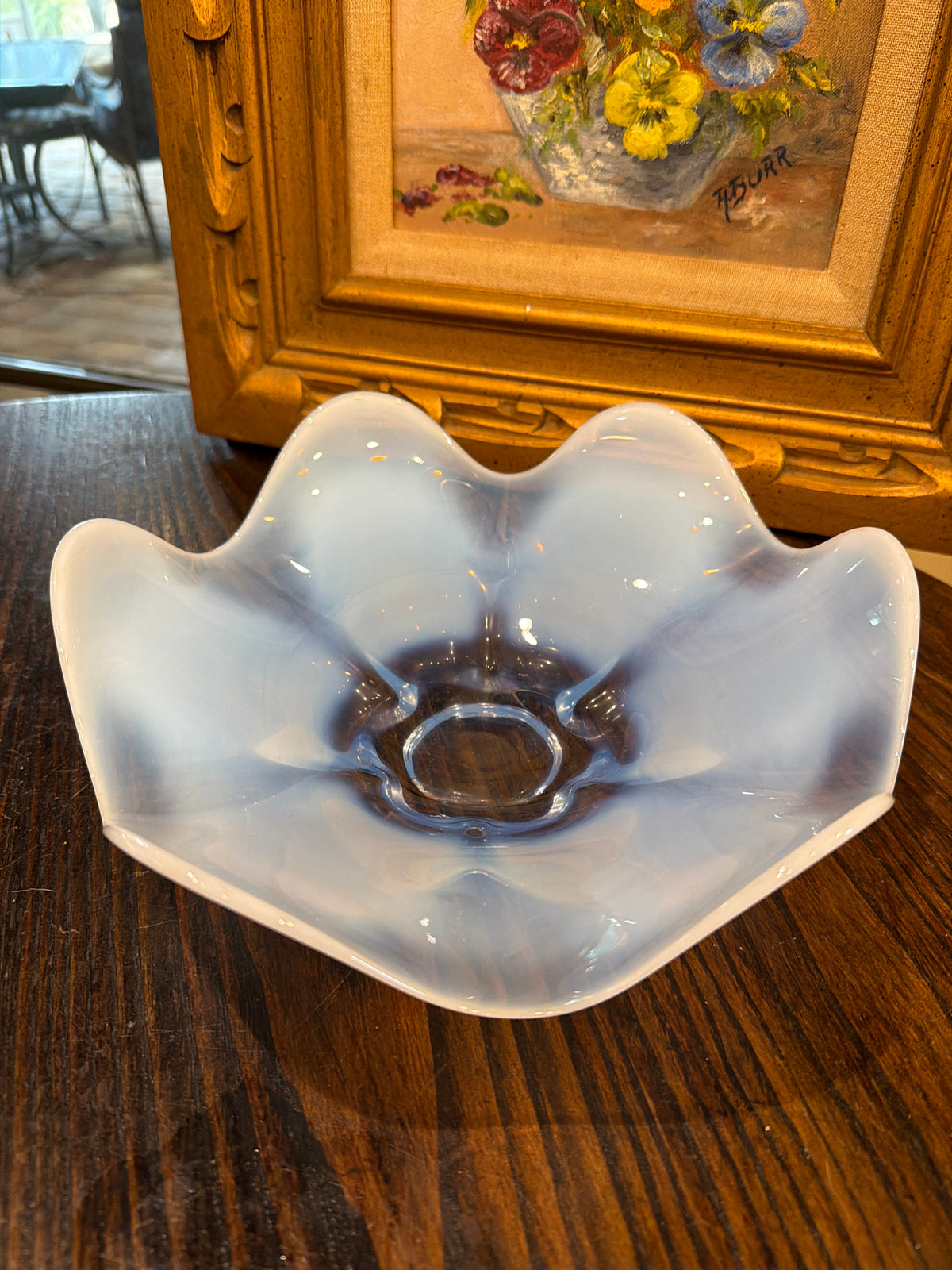 Duncan & Miller Canterbury blue opalescent glass bowl