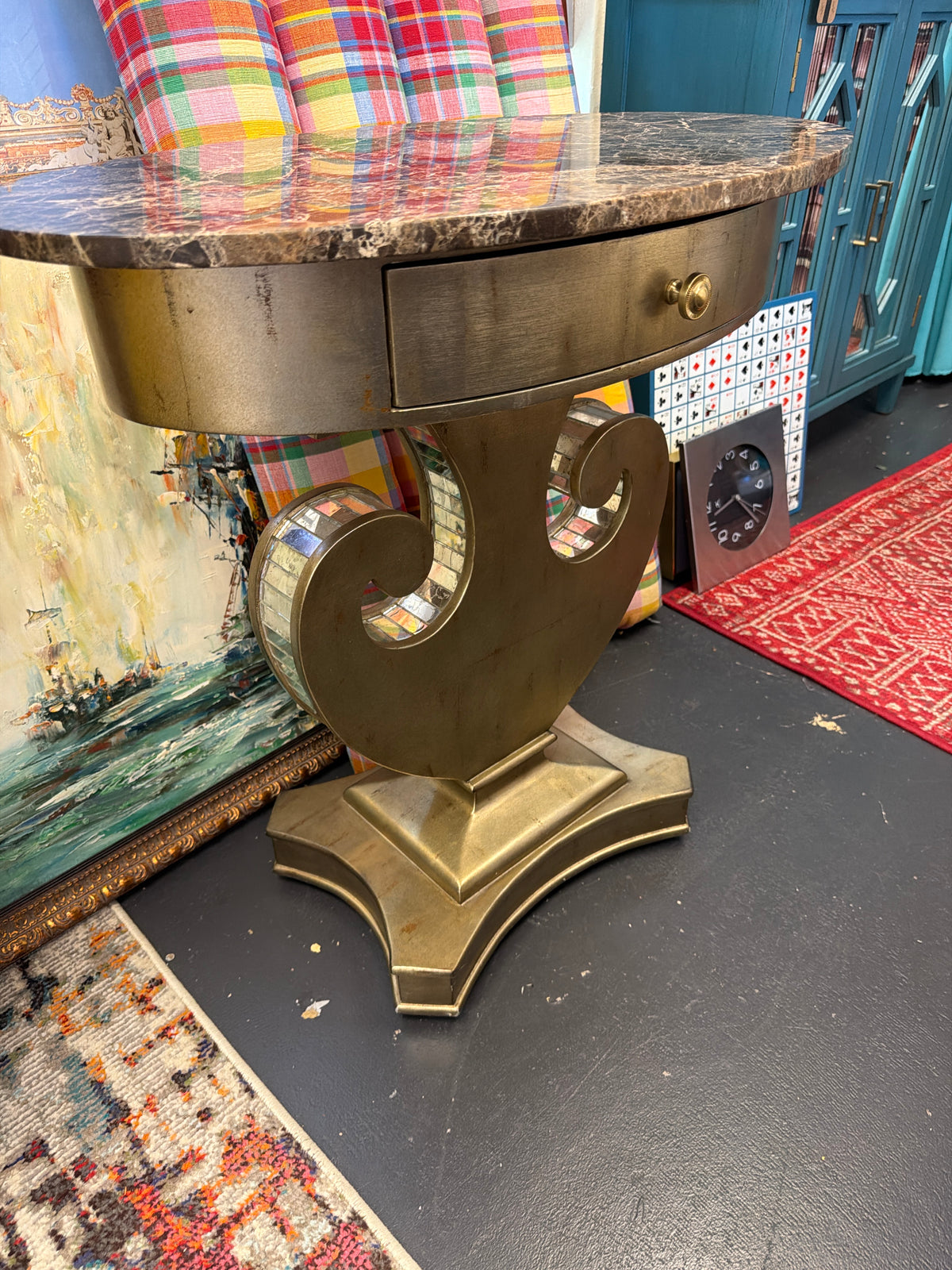 Gold Side Table with Marble Top