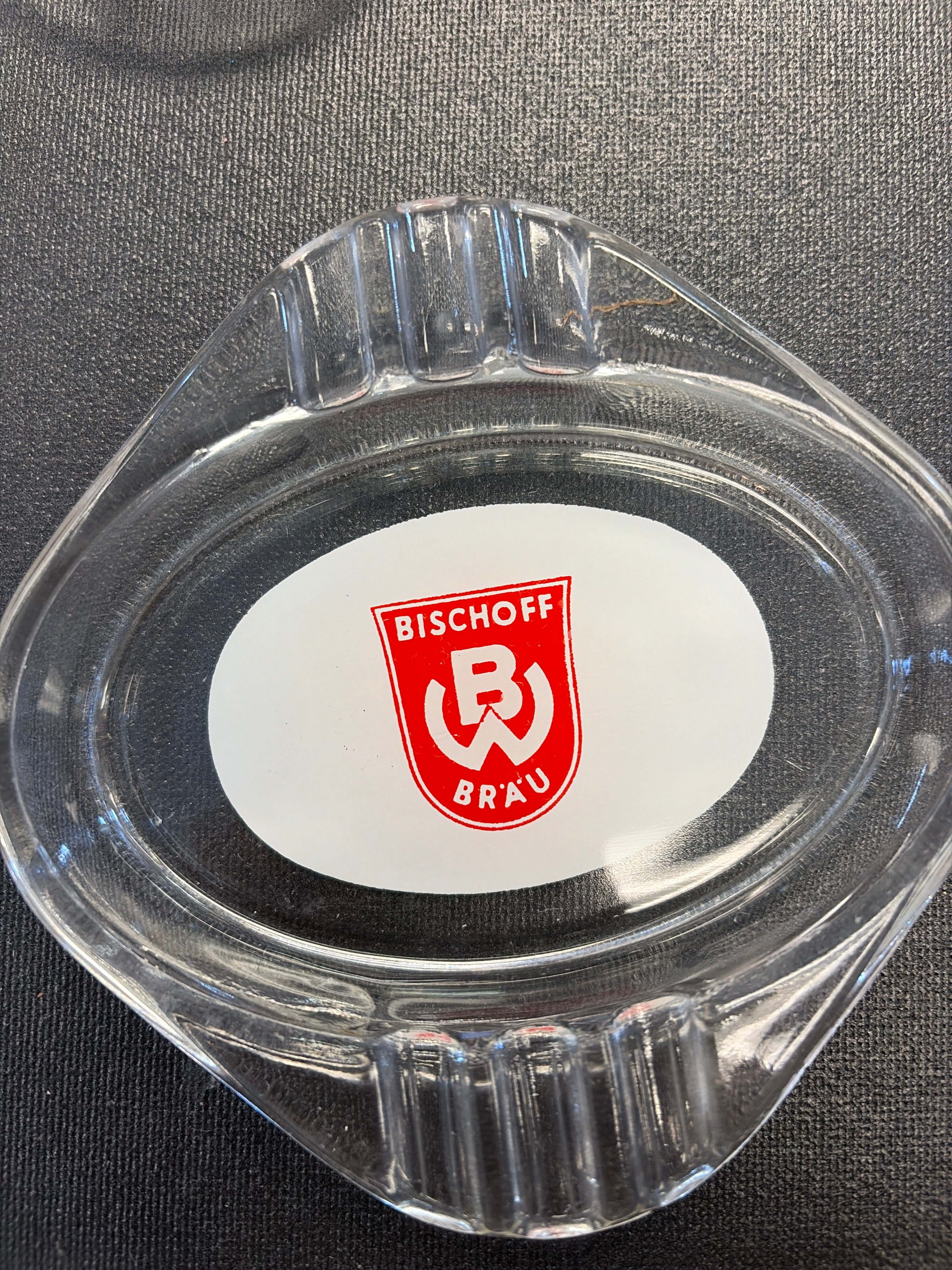 Vintage Bischoff-Bier German brewery glass ashtray