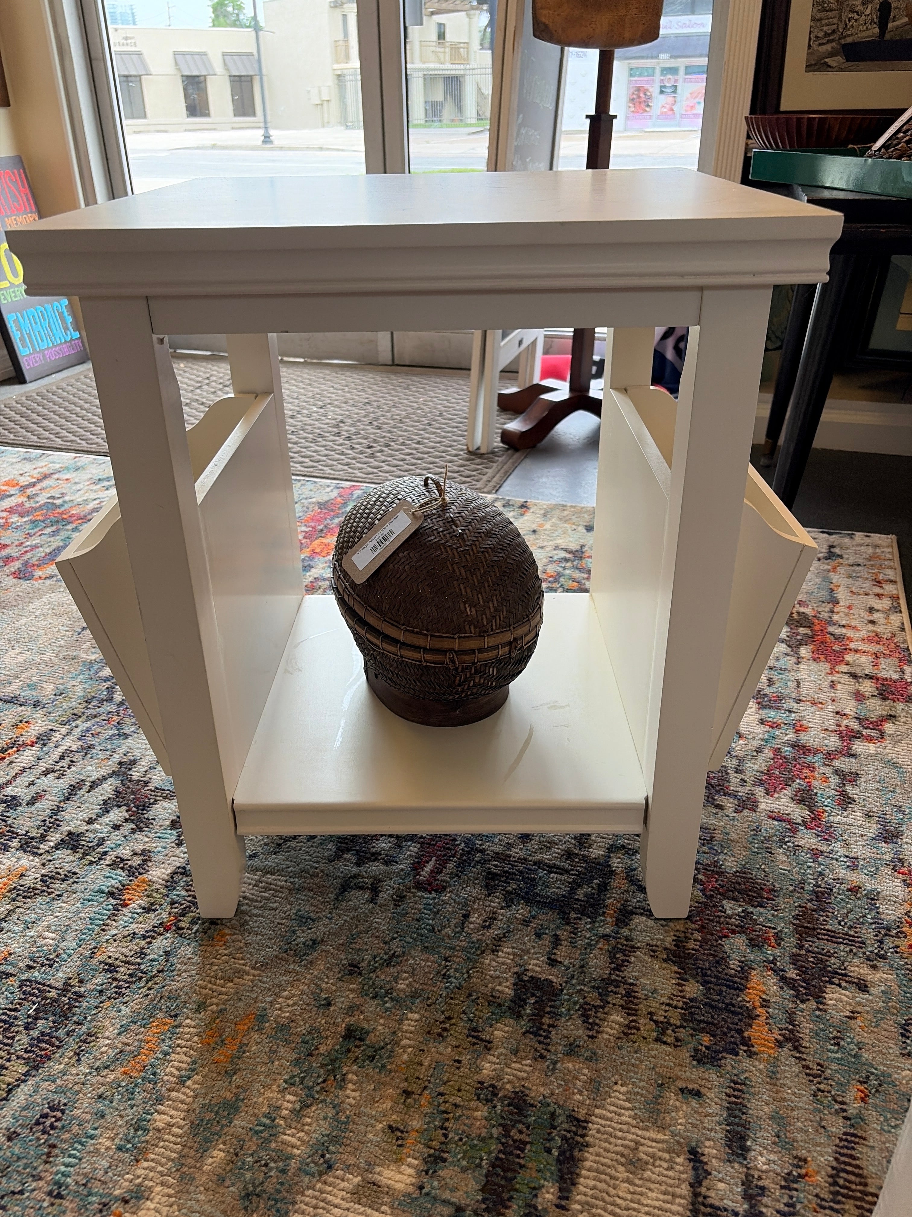 Vintage style bedside table with magazine racks