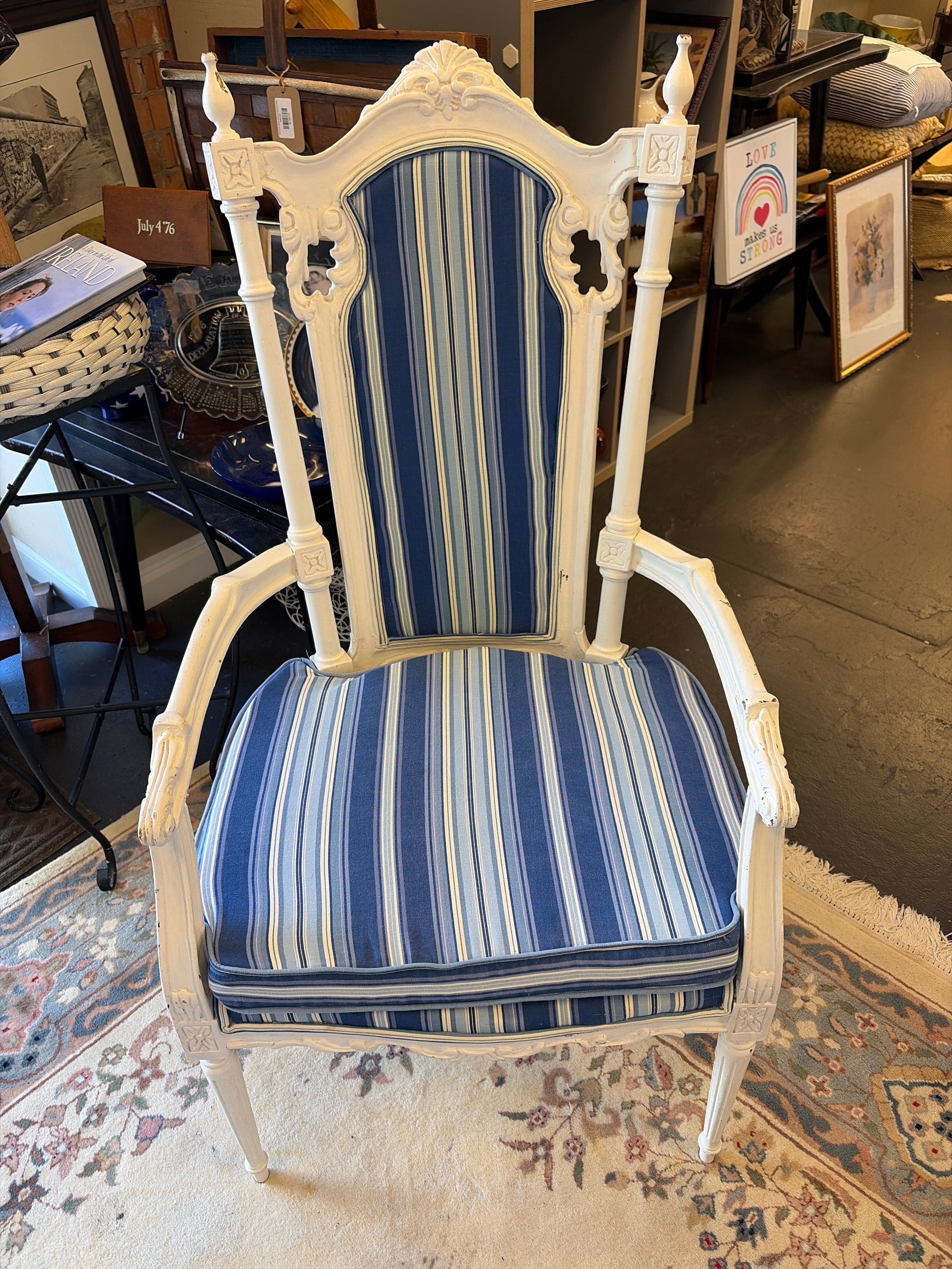 Blue and White Striped Armchair