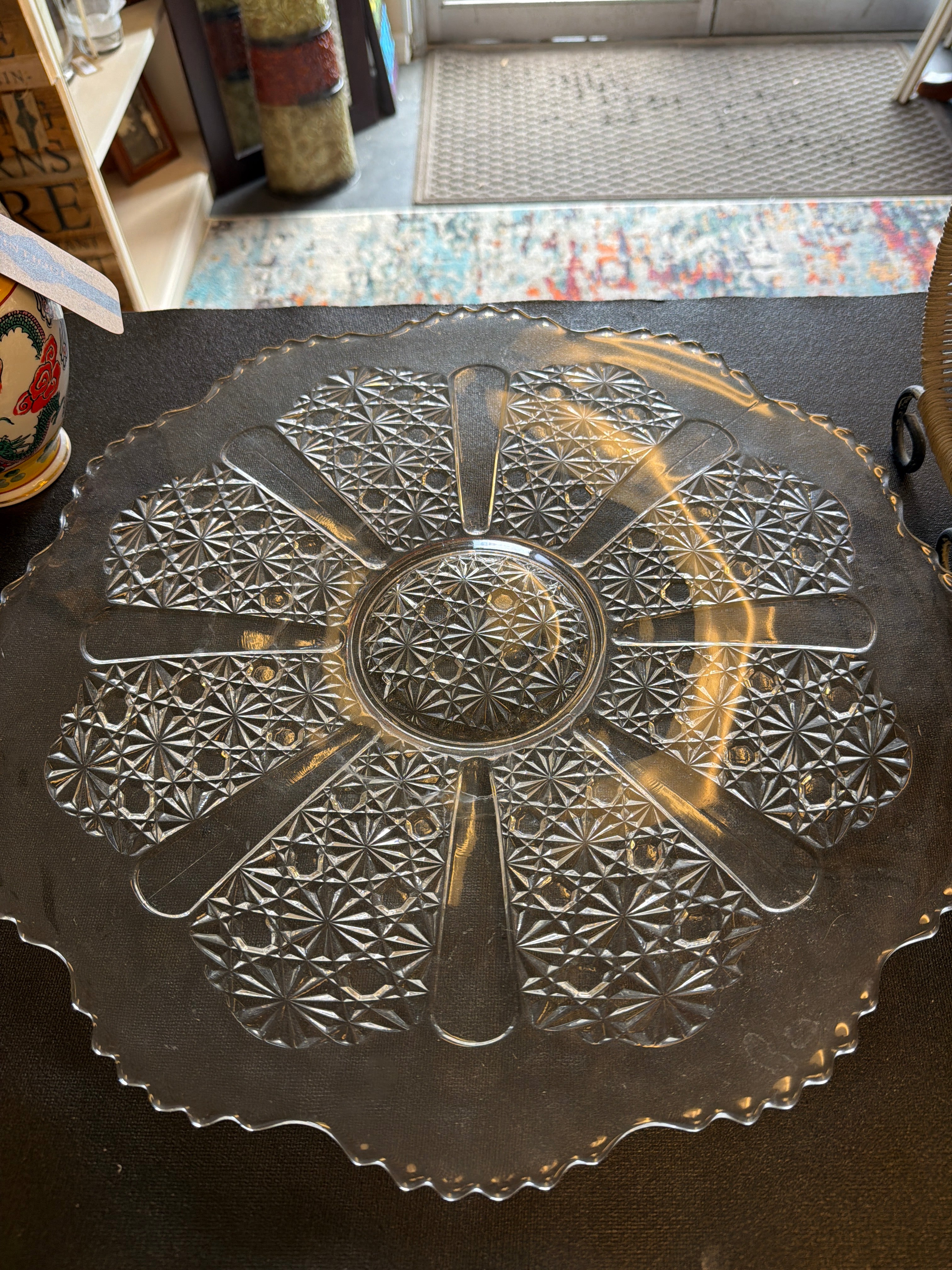 Pressed glass serving plate