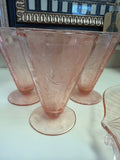 Jeannette Glass FLORAL Poinsettia Pink Footed Tumbler