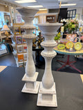 Whitewashed wooden pillar candle holders (pair)