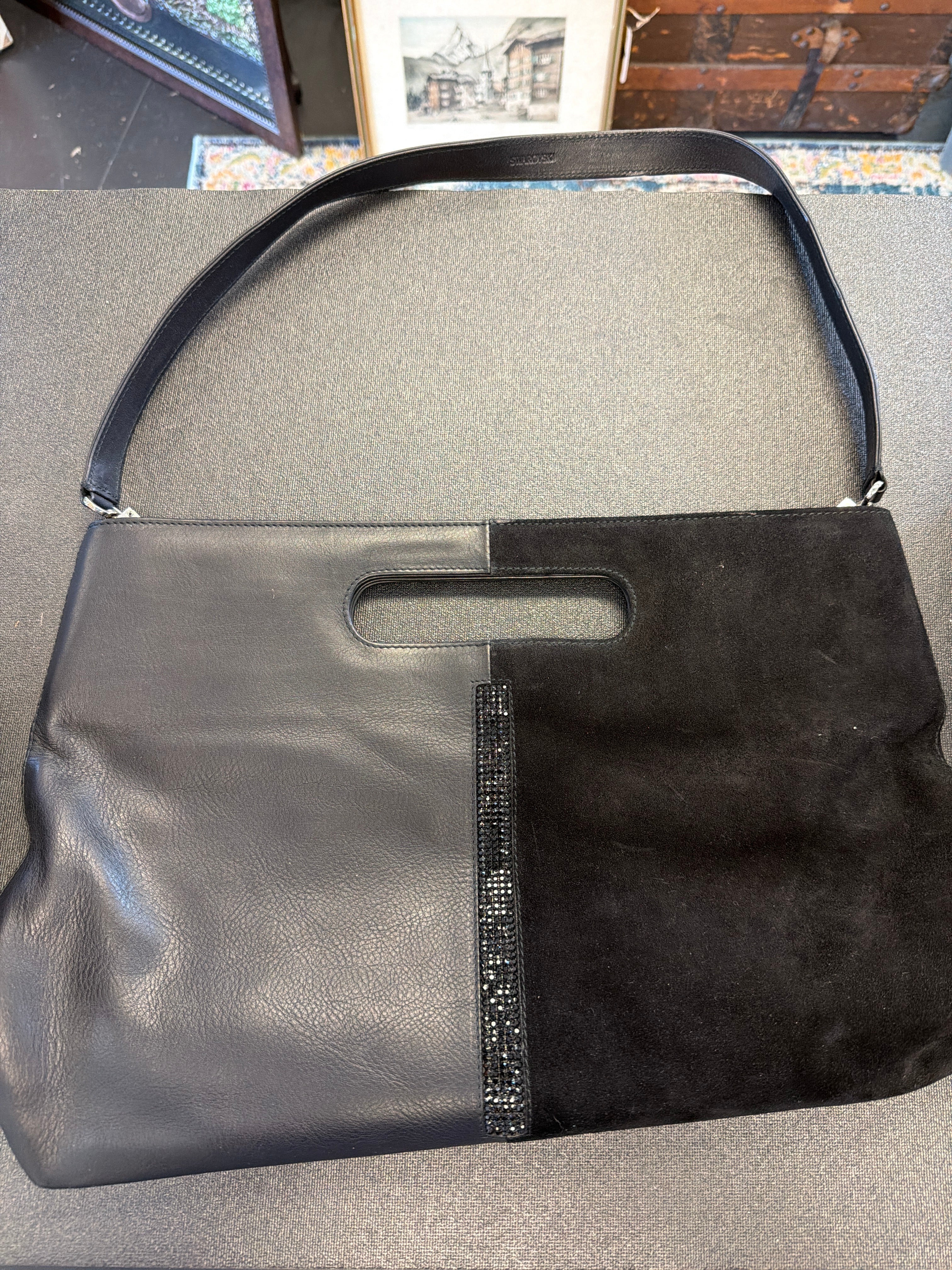 Vintage Swarovski leather and suede handbag