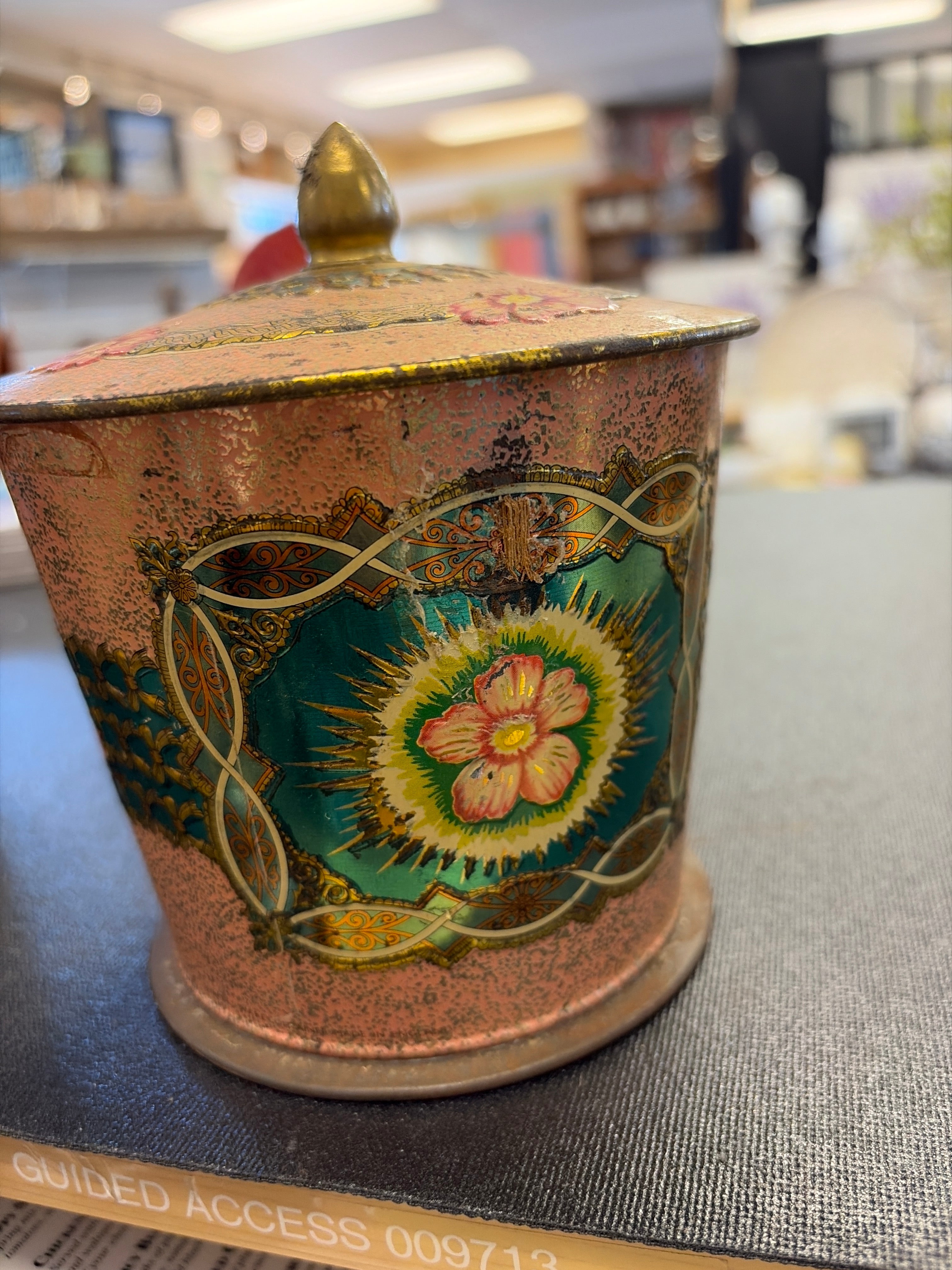 Vintage Baret Ware Spring Rose metal canister made in England with a floral design