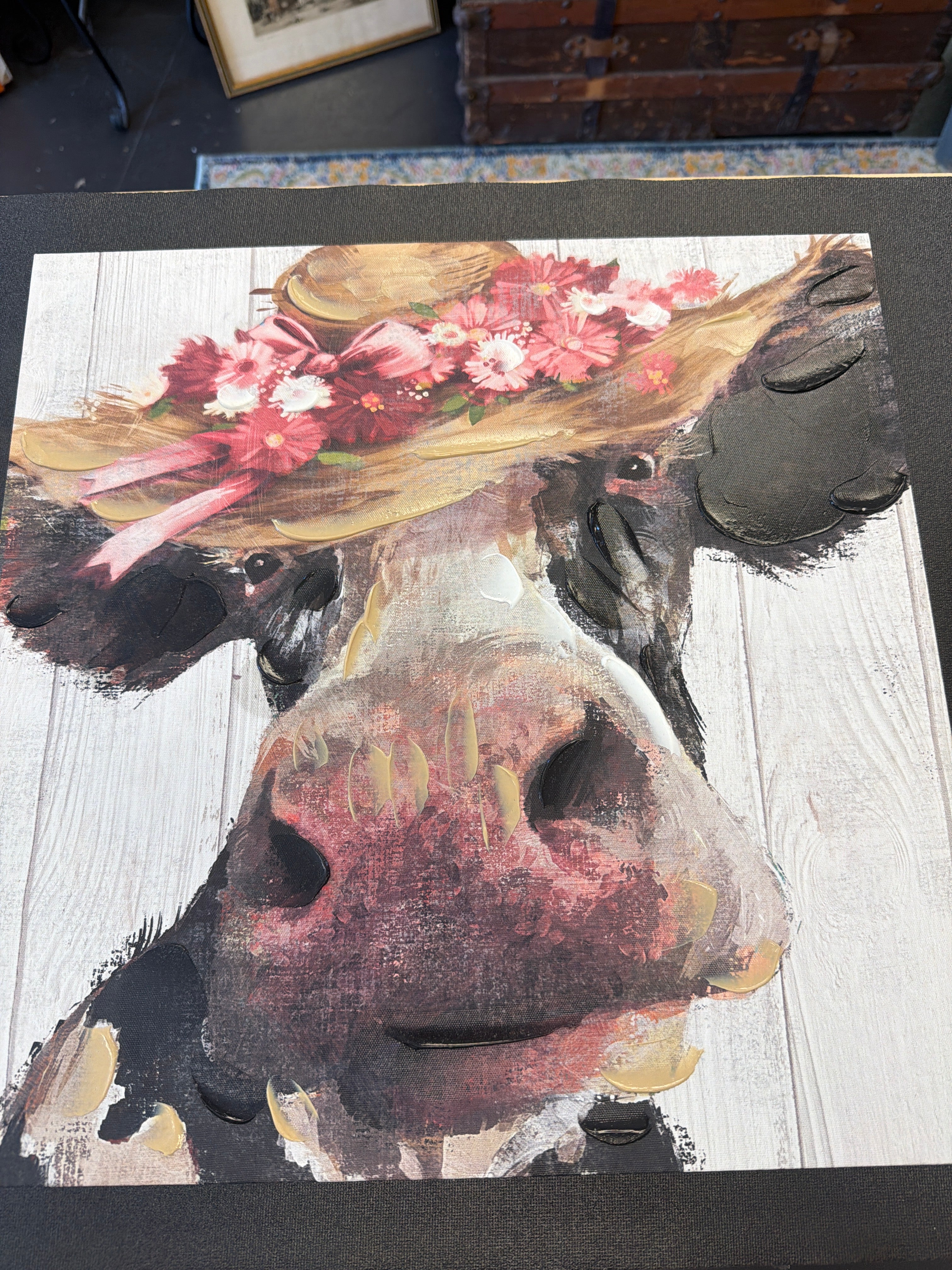 Whimsical Cow on Canvas