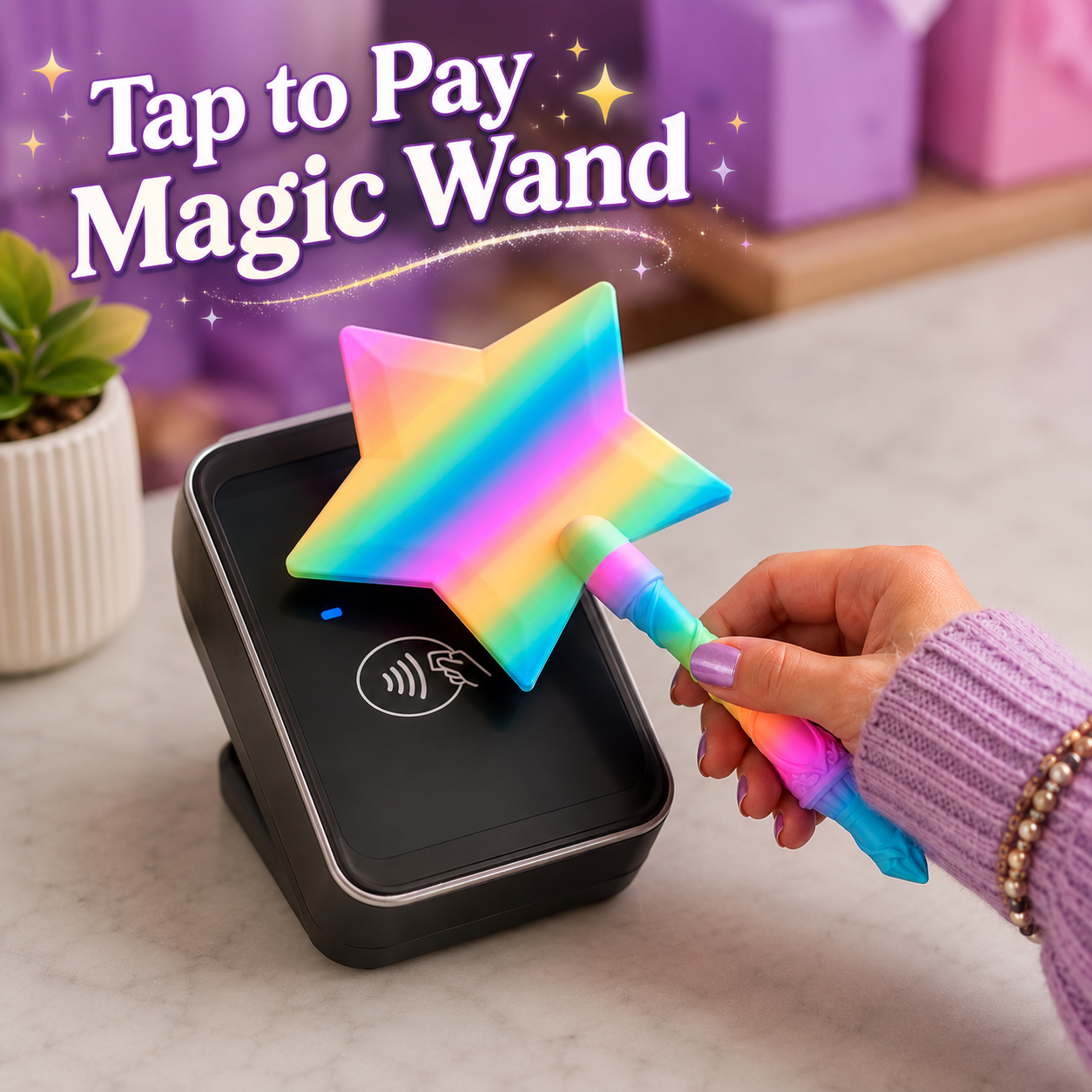 Tap to Pay Magic Star Wand - 3D Printed Credit Card Holder: Light Blue