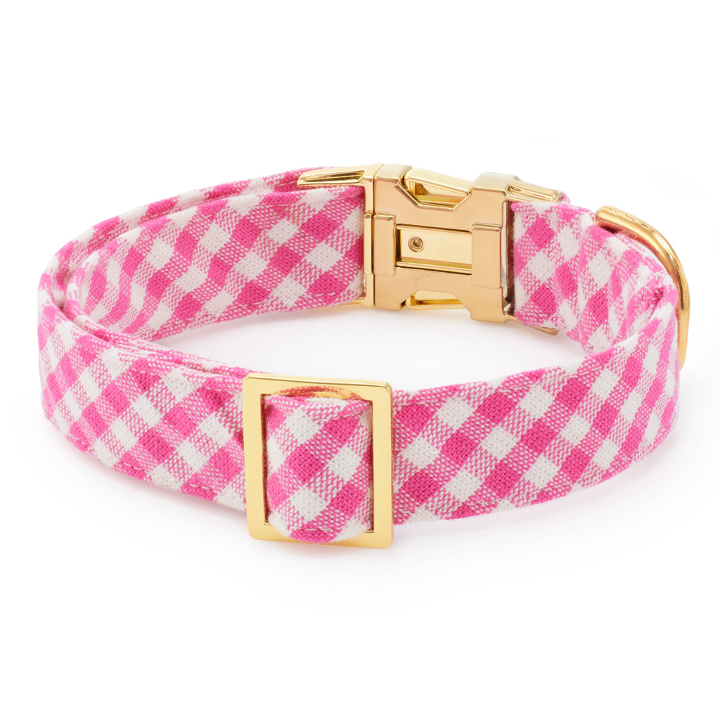 Hot Pink Gingham Dog Collar: L
