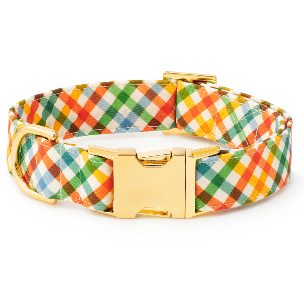 Harvest Gingham Dog Collar: M - 14-19”