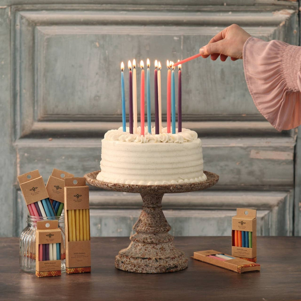 Birthday Candles – 100% Pure Beeswax – 6” Hand-Dipped: Natural 12 Candles Each