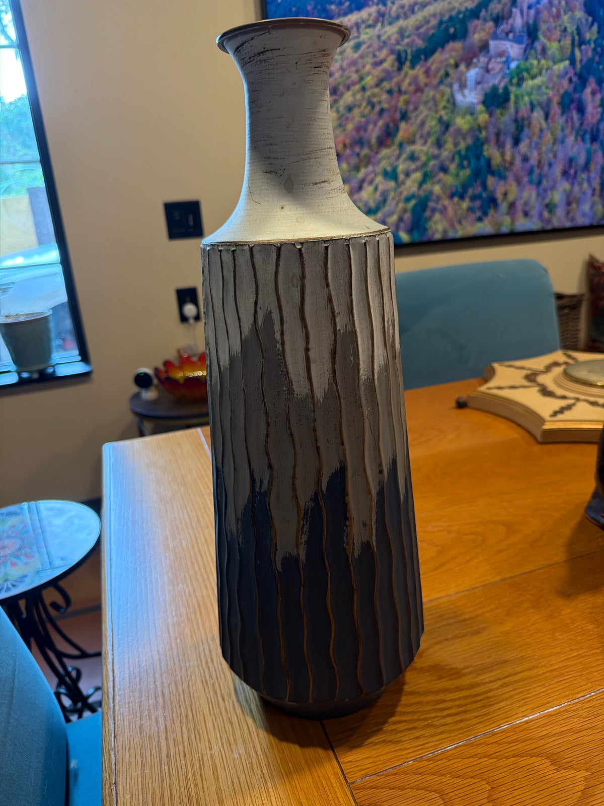 Tall Blue and Grey Vase