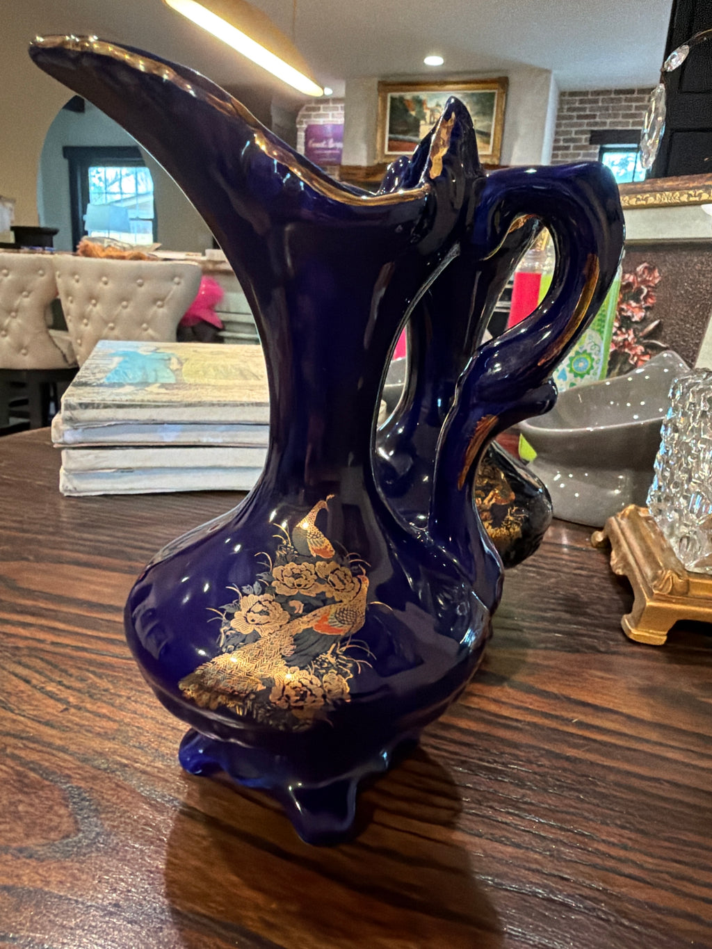 Vintage cobalt blue porcelain ewer