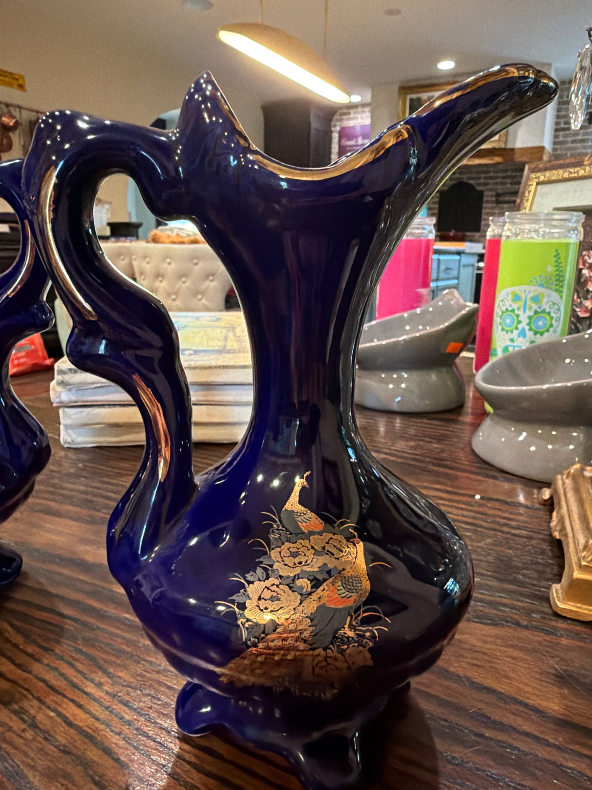 Vintage cobalt blue porcelain ewer