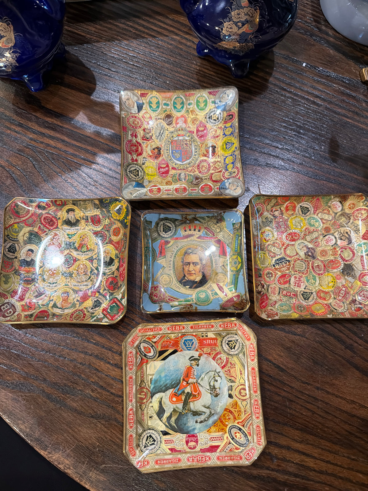 Vintage cigar band decoupage glass ashtray