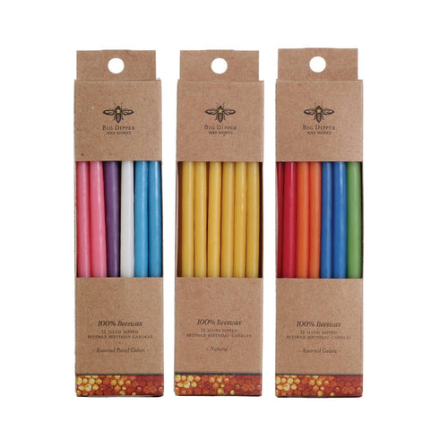 Birthday Candles – 100% Pure Beeswax – 6” Hand-Dipped: Natural 12 Candles Each