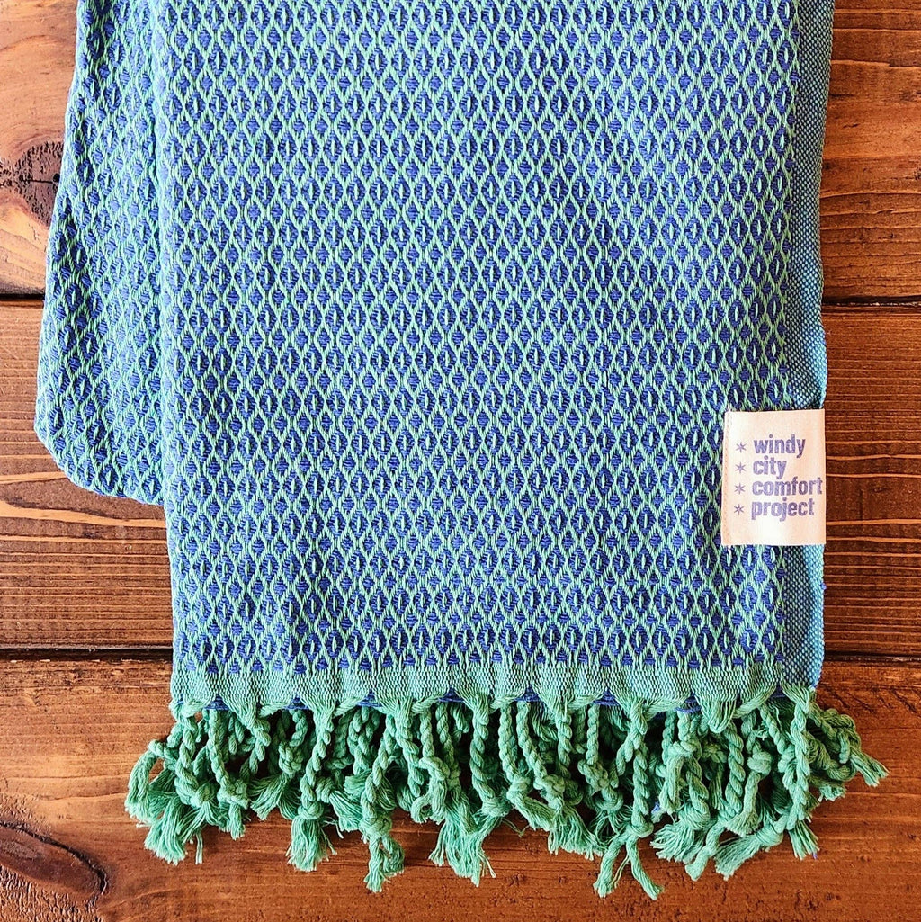 Spring Turkish Blanket - Blue/Green Dots