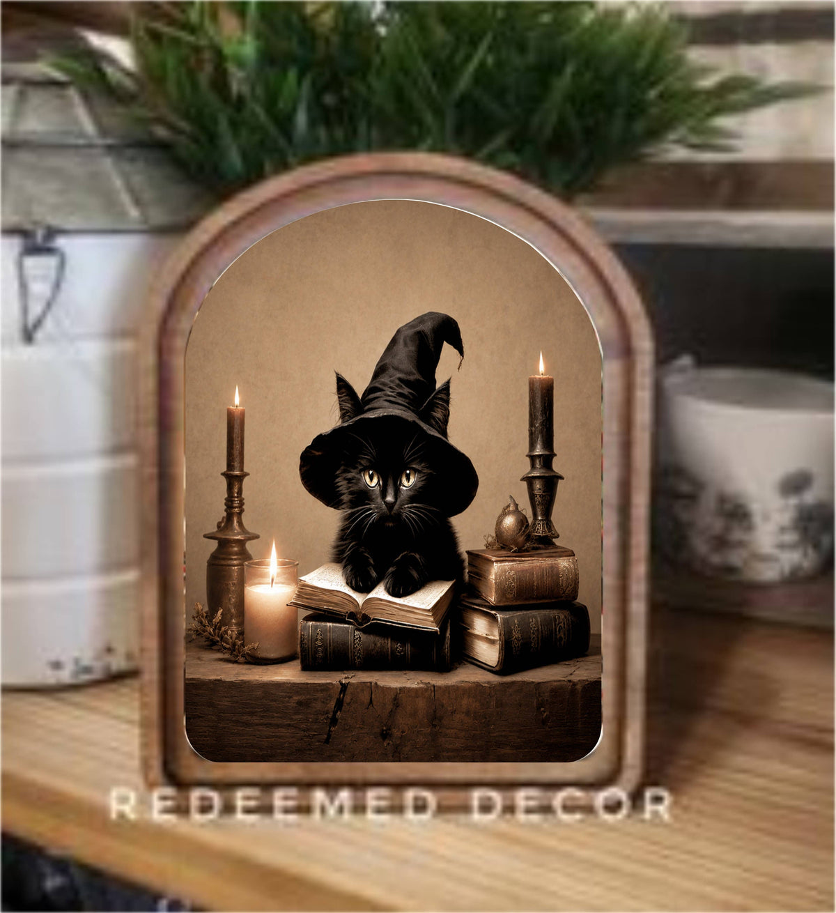 Arch Top Halloween Cat Framed Art : 8.25x11"